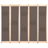 Cloison de séparation 5 panneaux Marron 200 x 170 x 4 cm Tissu