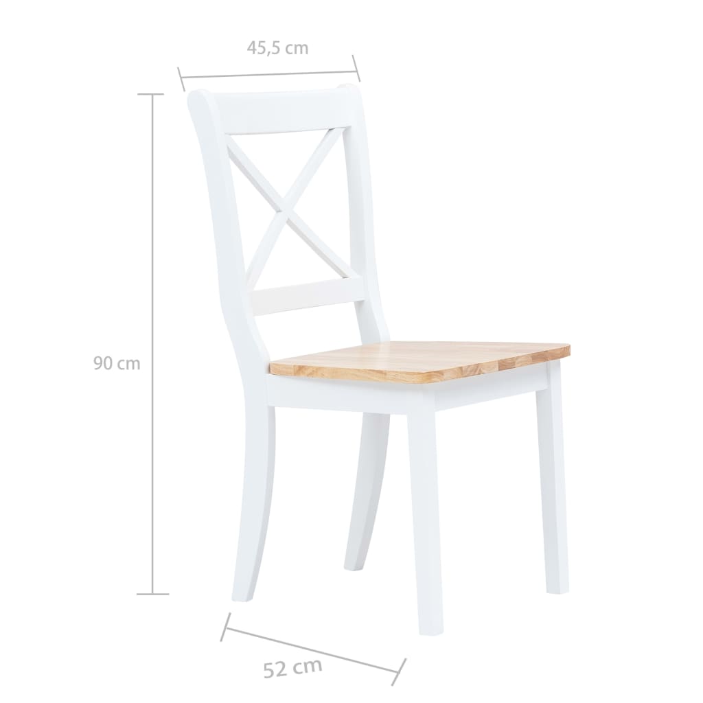 Esszimmerstühle im 2er-Set aus weißem und hellem Holz aus massivem Gummiholz