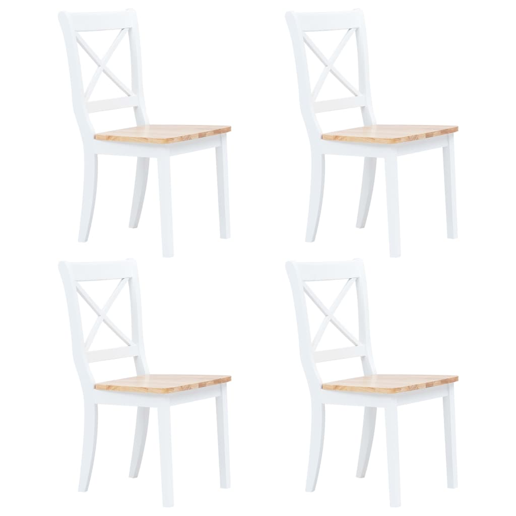 Chaises à manger lot de 4 blanc et bois clair bois hévéa massif