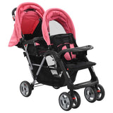 Pink and black steel double stroller