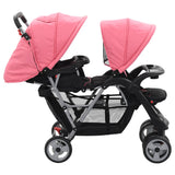 Pink and black steel double stroller