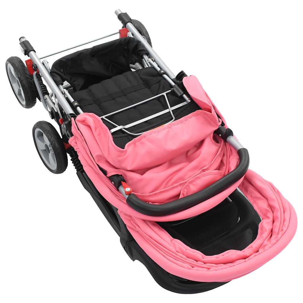 Pink and black steel double stroller