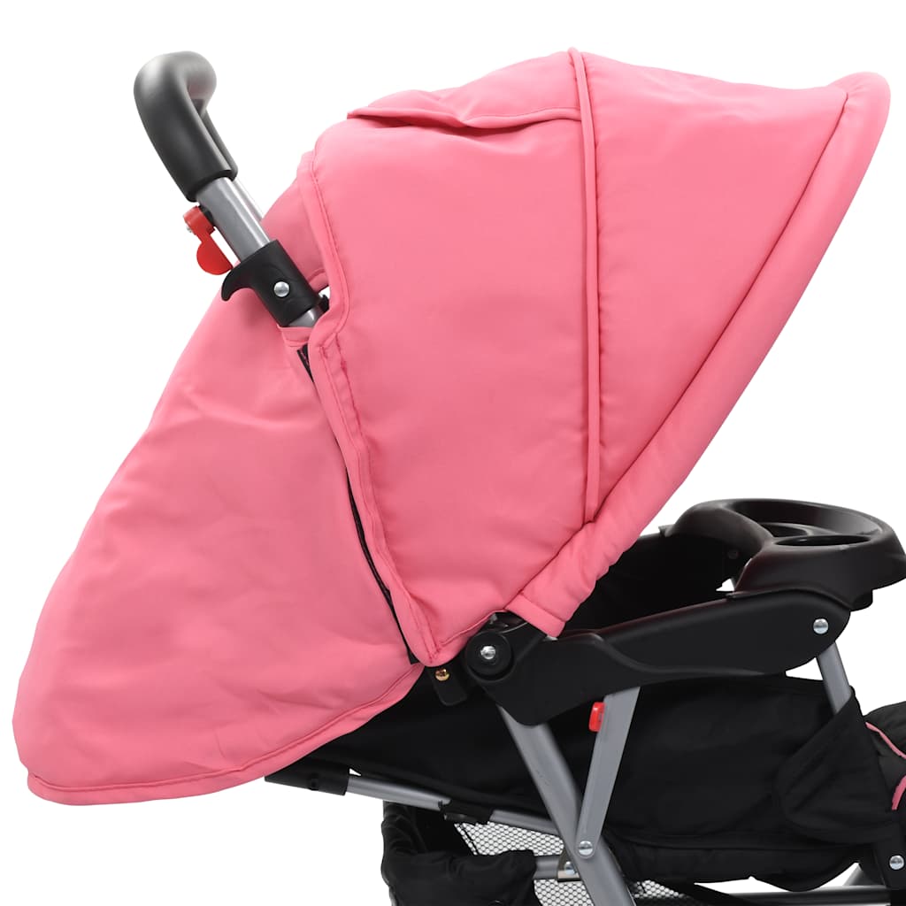 Pink and black steel double stroller