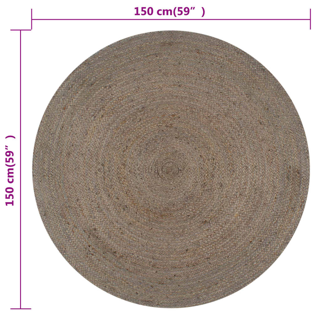 Tapis fait à la main Jute Rond 150 cm Gris