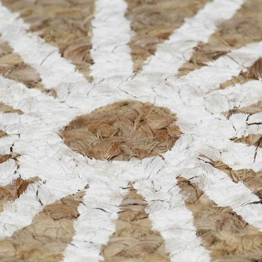 Tapis fait à la main Jute avec imprimé blanc 90 cm