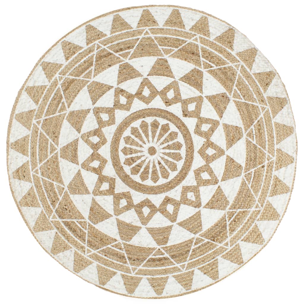 Handmade Jute Rug with White Print 120 cm