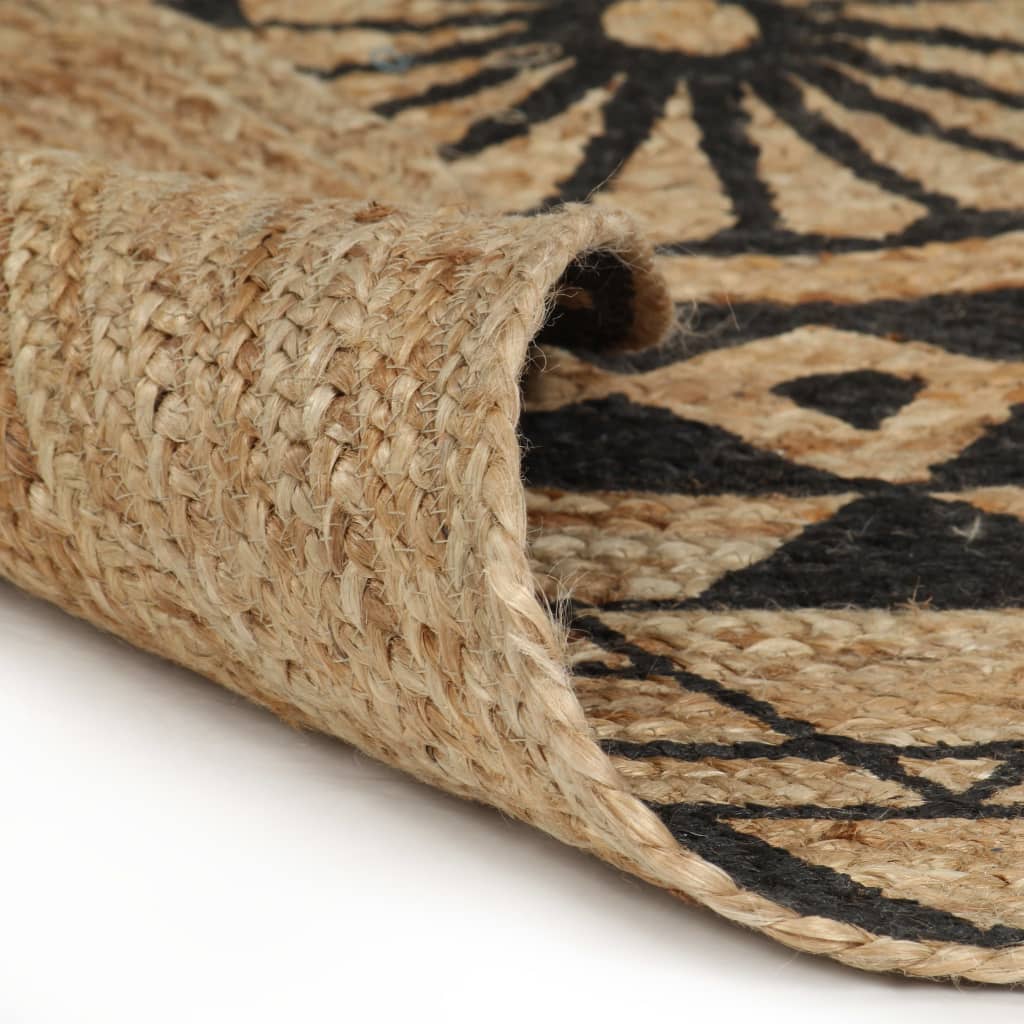 Handmade Jute Rug with Black Print 120 cm