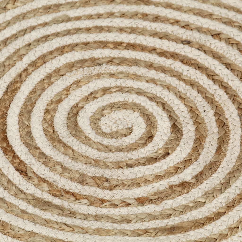 Tapis fait à la main Jute avec design de spirale Blanc 90 cm