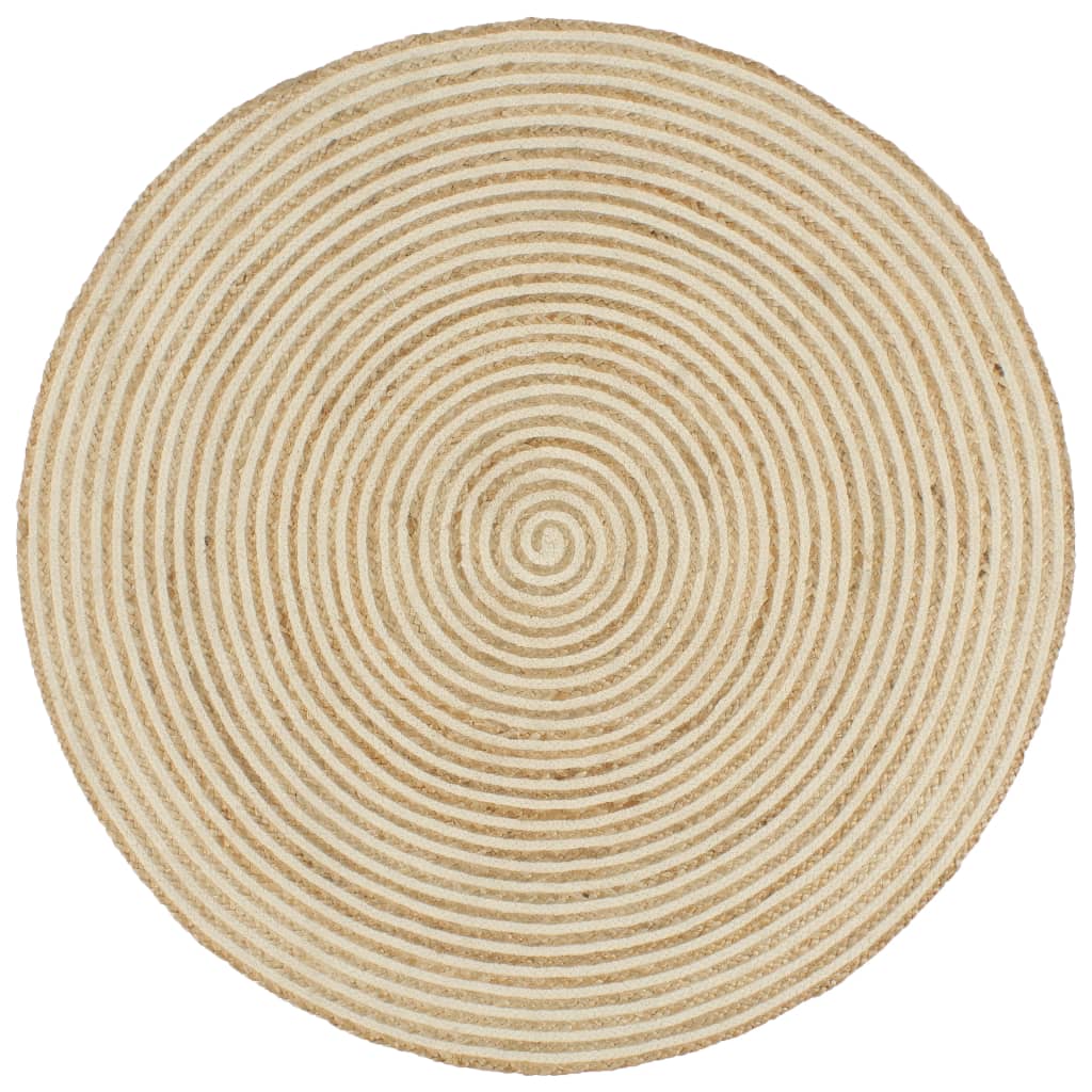 Handmade Jute Rug with Spiral Design White 120 cm