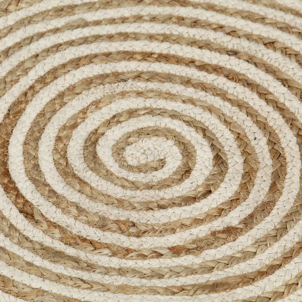 Tapis fait à la main Jute avec design de spirale Blanc 150 cm