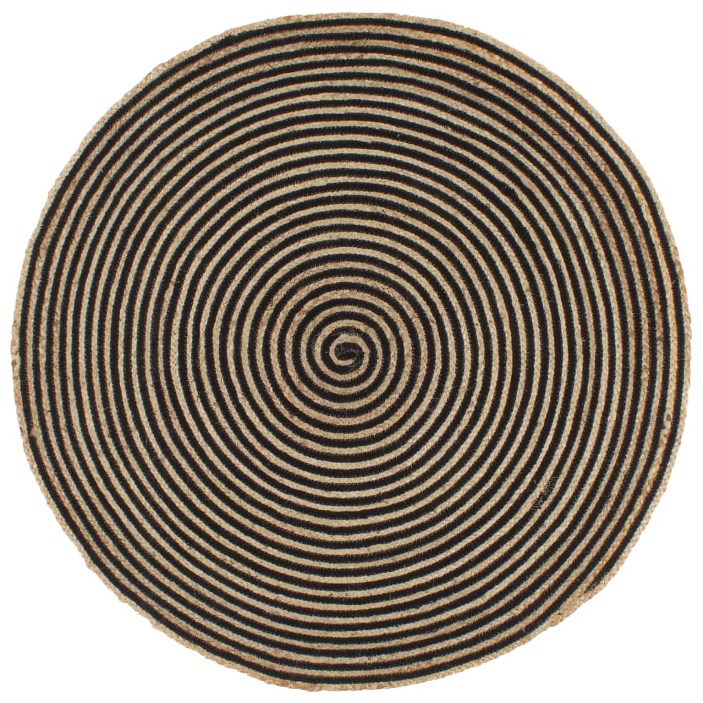 Tapis fait à la main Jute avec design de spirale Noir 90 cm