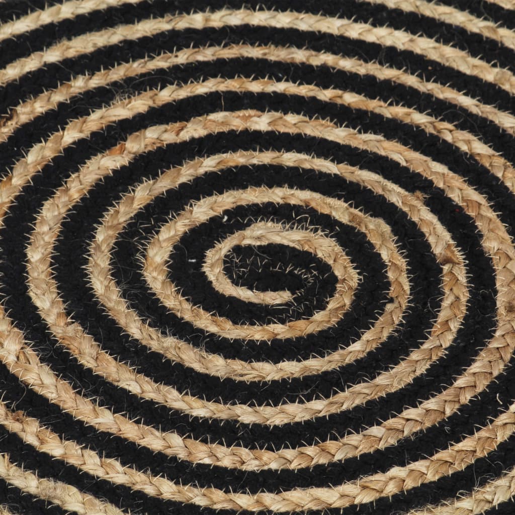 Tapis fait à la main Jute avec design de spirale Noir 90 cm