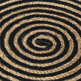 Tapis fait à la main Jute avec design de spirale Noir 90 cm