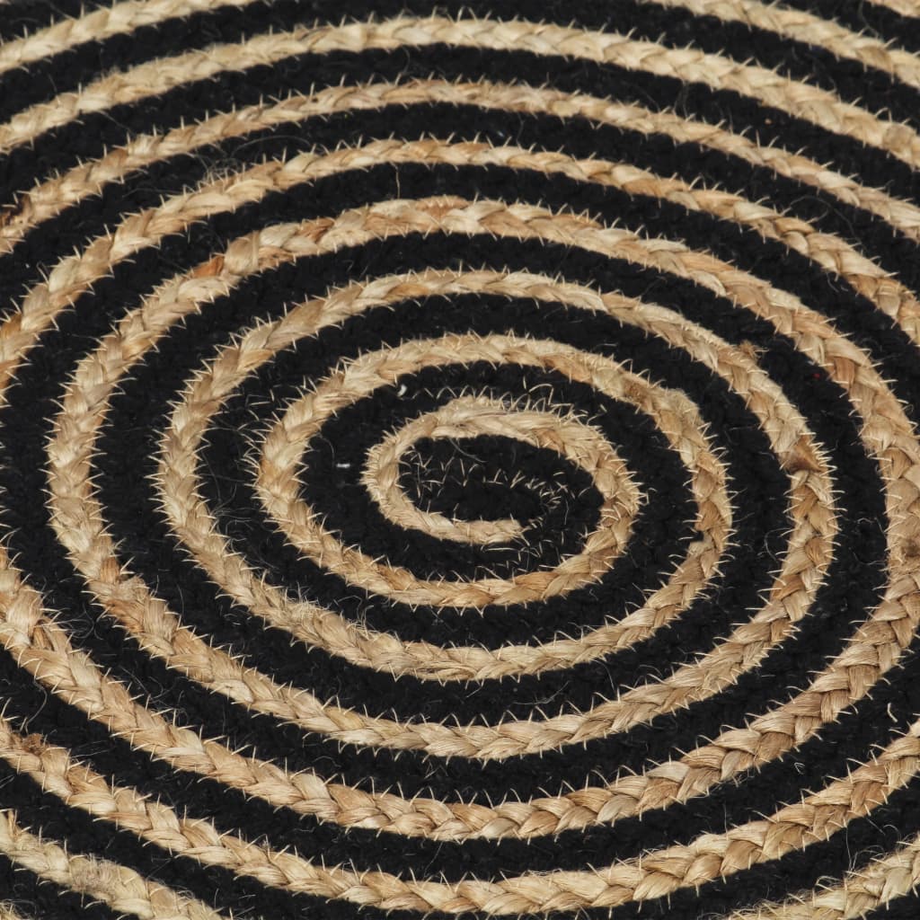 Tapis fait à la main Jute avec design de spirale Noir 120 cm