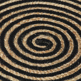 Tapis fait à la main Jute avec design de spirale Noir 120 cm