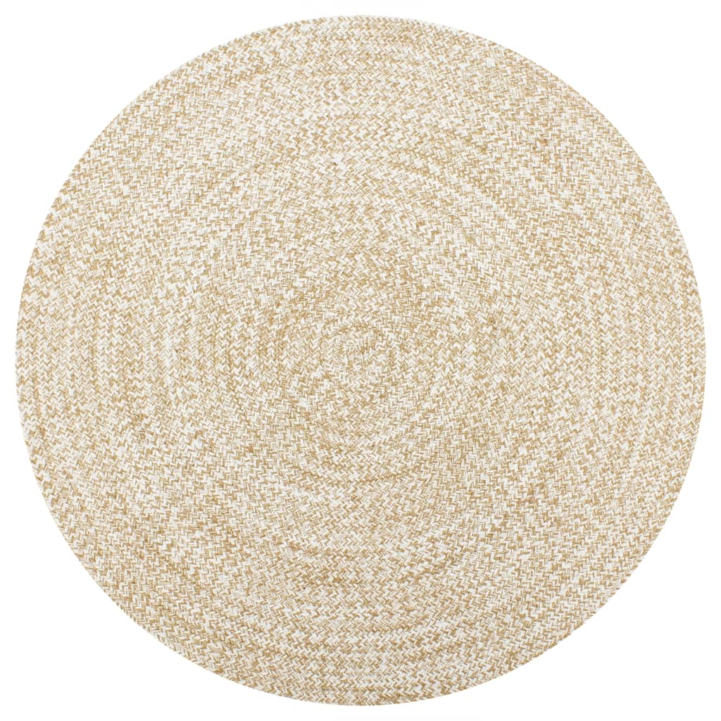 Tapis fait à la main Jute Blanc et naturel 90 cm