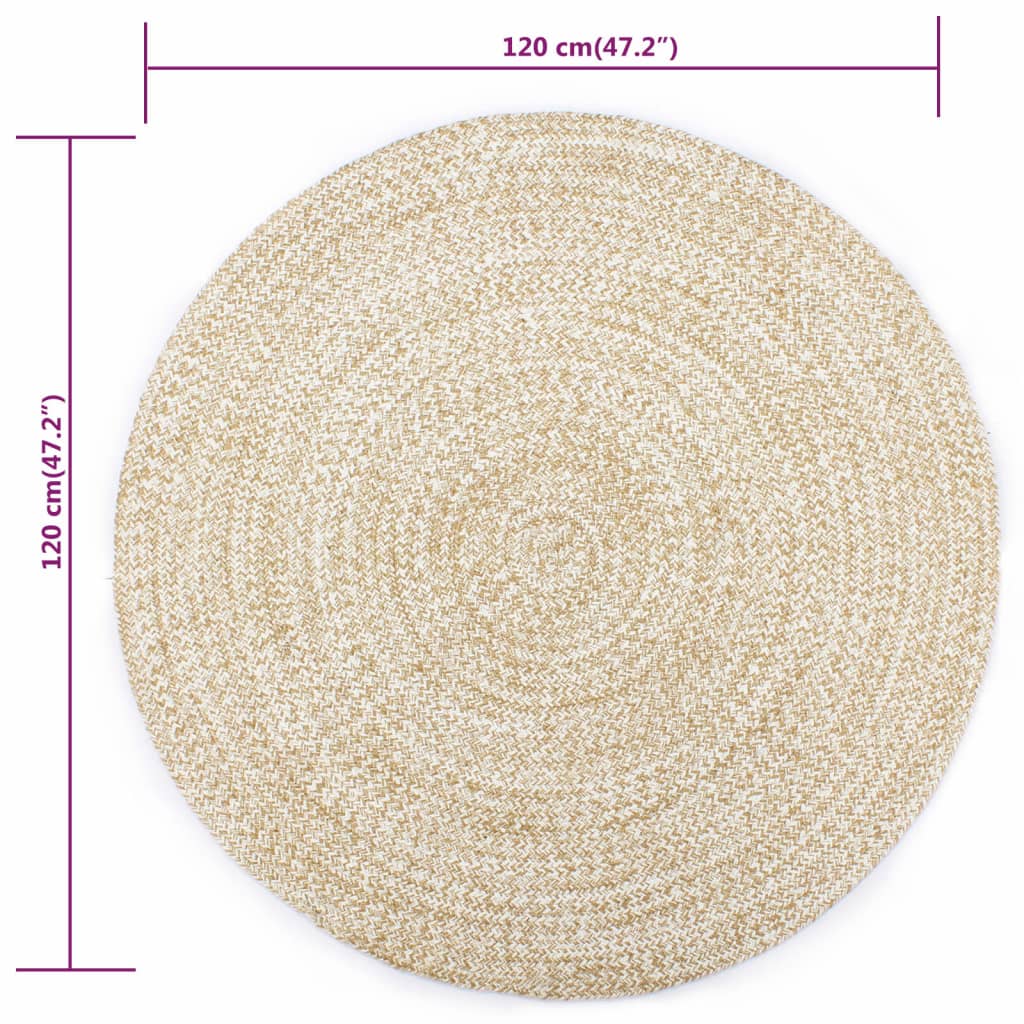 Tapis fait à la main Jute Blanc et naturel 120 cm