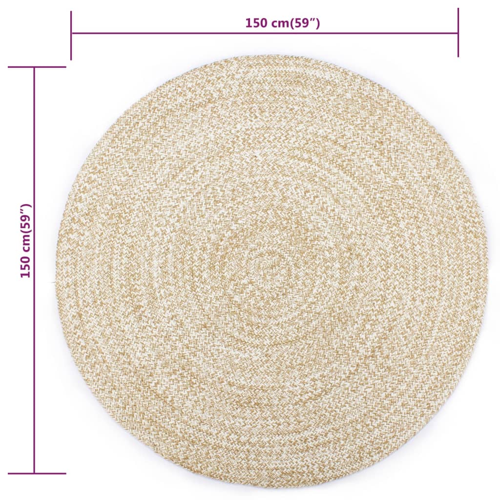 Tapis fait à la main Jute Blanc et naturel 150 cm