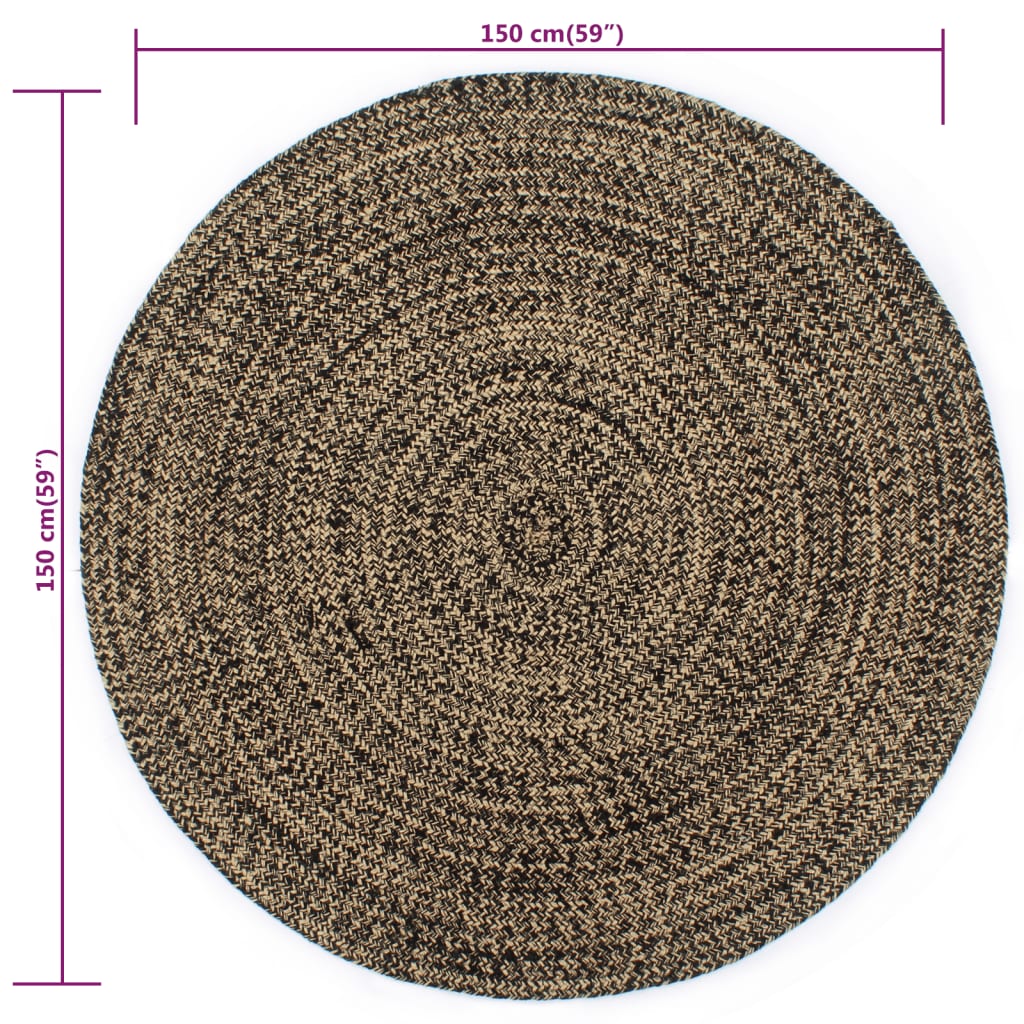 vidaXL Tapis fait à la main jute noir et naturel 150 cm