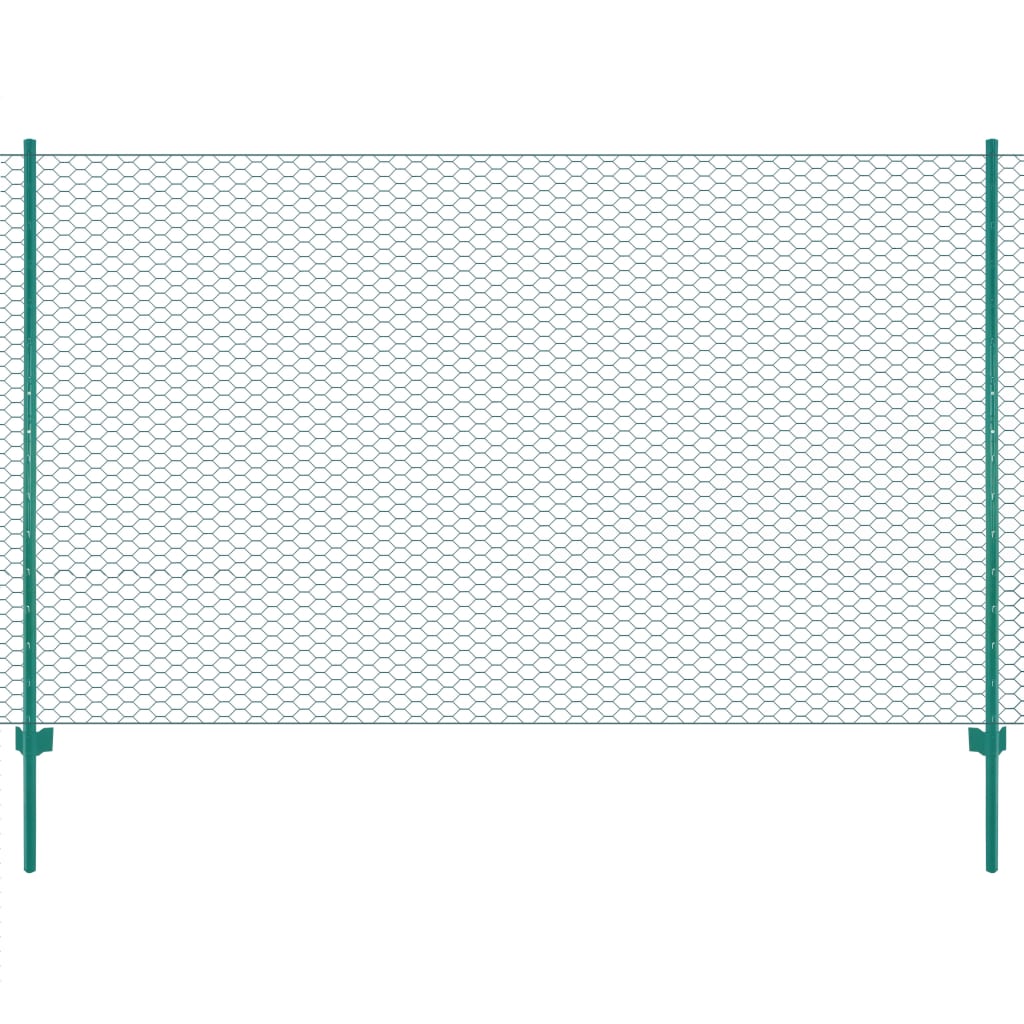 Clôture en grillage métallique avec poteaux Acier 25x1,5 m Vert