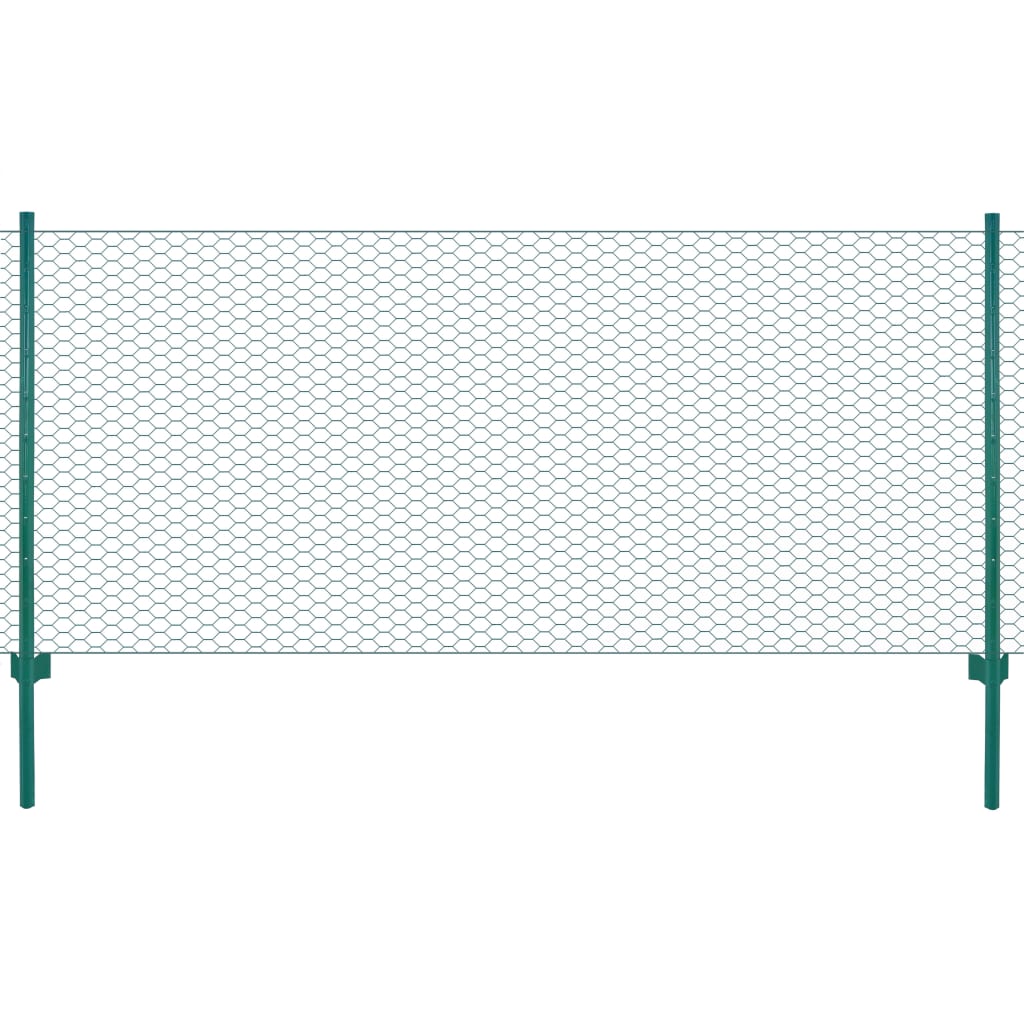 Wire mesh fence with posts Steel 25x0.5 m Green