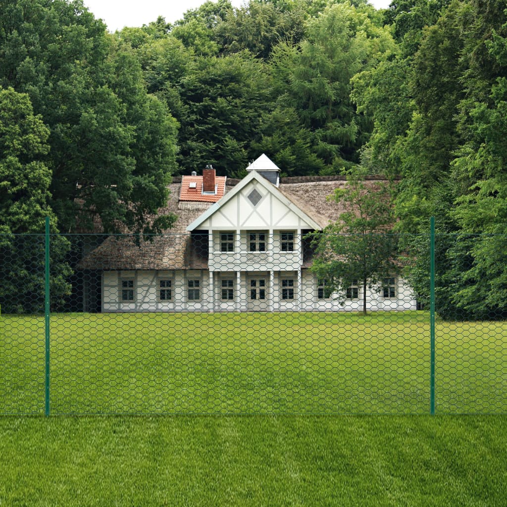 Clôture en grillage métallique avec poteaux Acier 25x2 m Vert