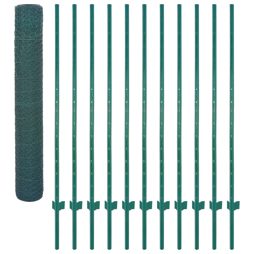 Wire mesh fence with posts Steel 25x2 m Green