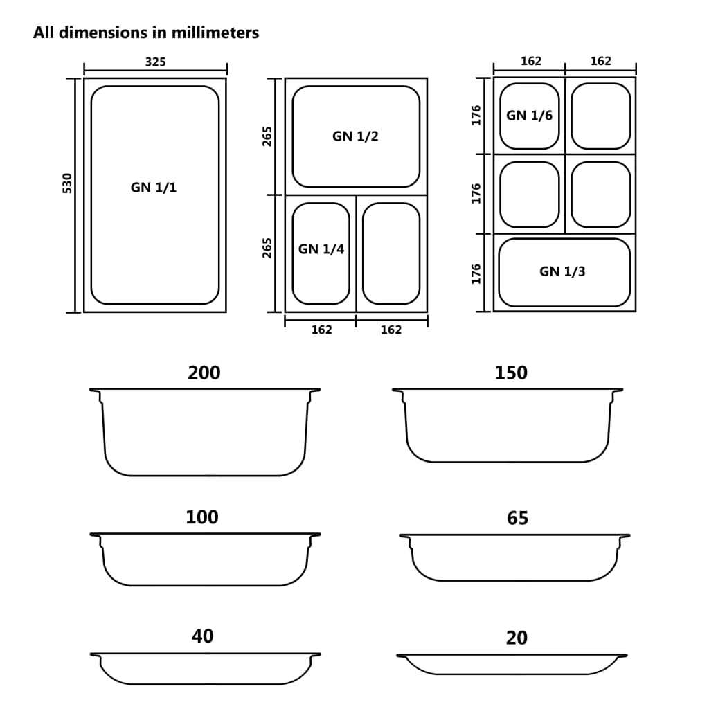 Couvercles de plateau 2 pcs GN 1/1 Acier inoxydable