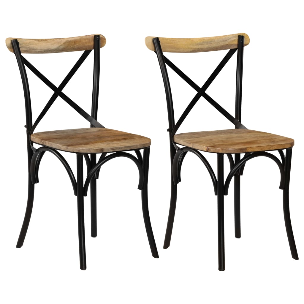 Chaises à dossier croisé lot de 2 noir bois de manguier solide