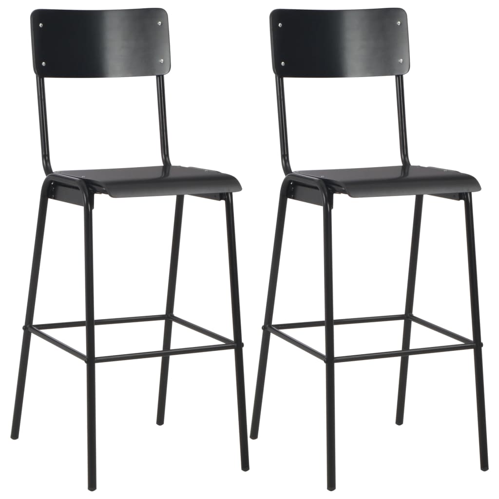 Chaises de bar lot de 2 noir contreplaqué solide et acier