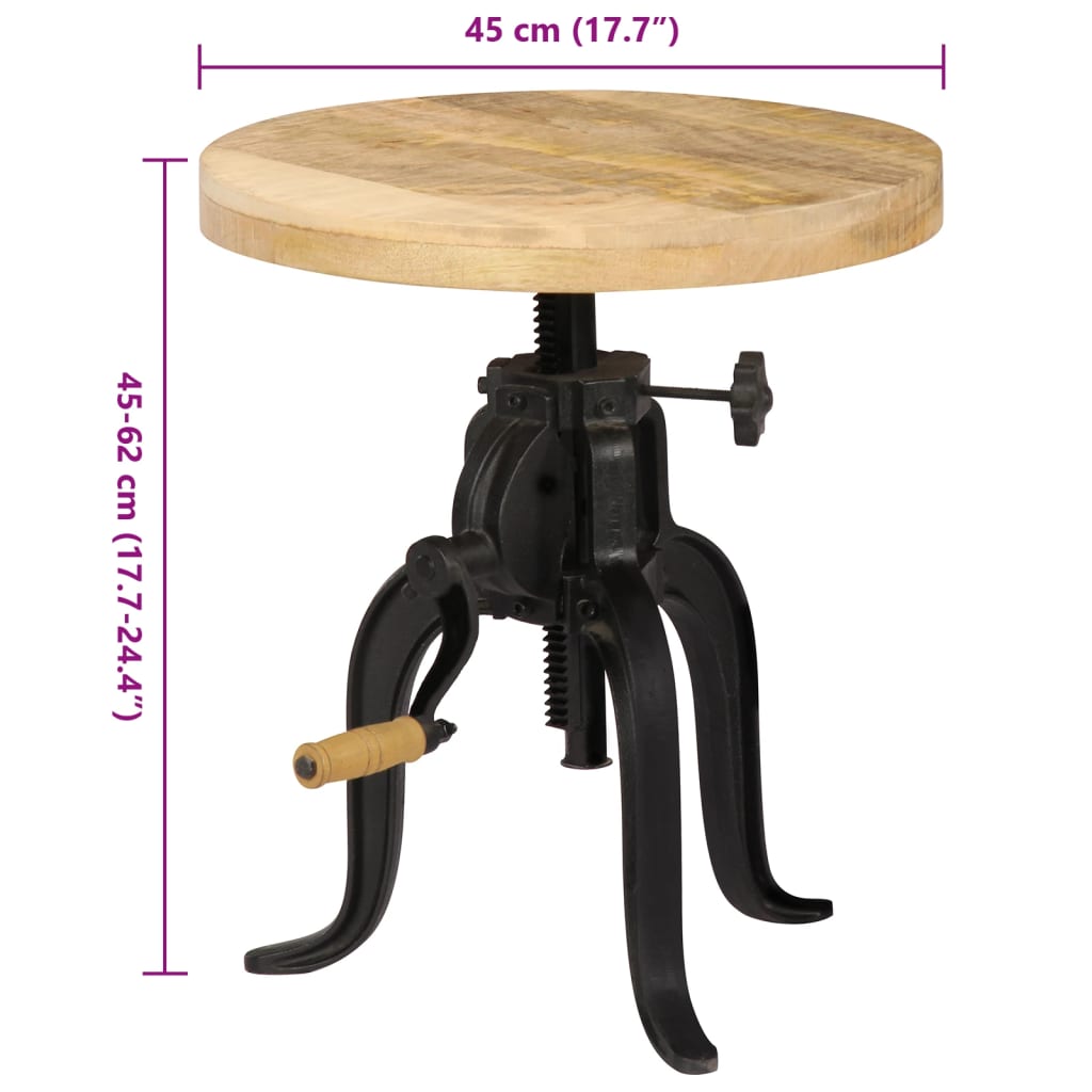 Beistelltisch 45x (45-62) cm Massives Mangoholz und Gusseisen