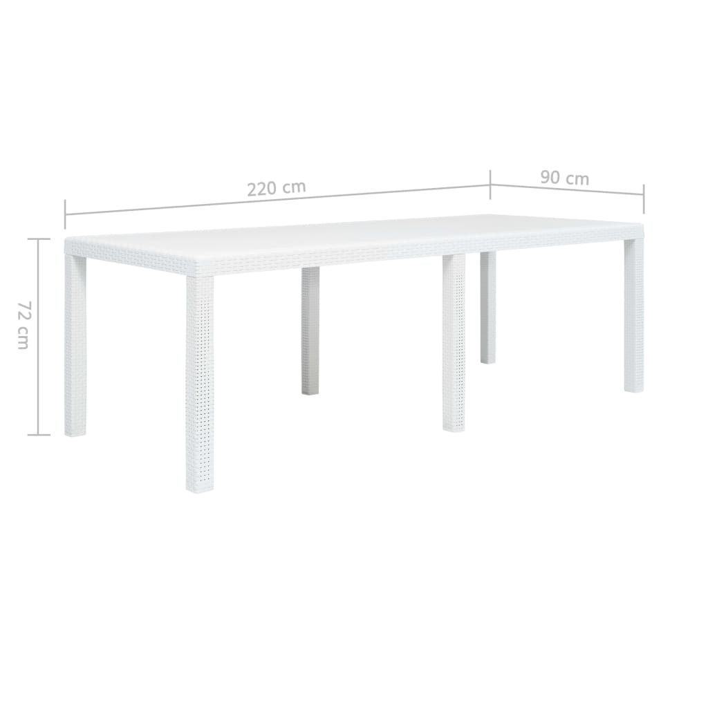 Table de jardin Blanc 220x90x72 cm Plastique Aspect de rotin