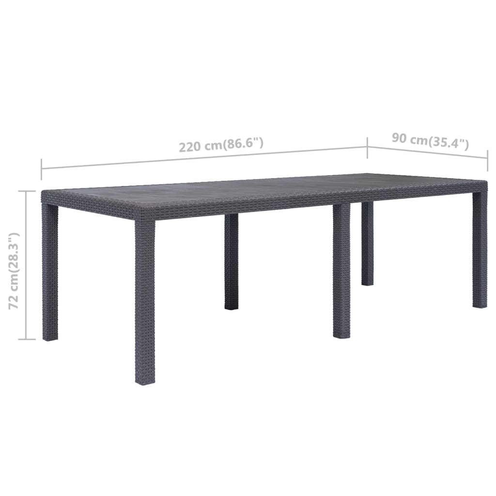 Table de jardin Marron 220x90x72 cm Plastique Aspect de rotin