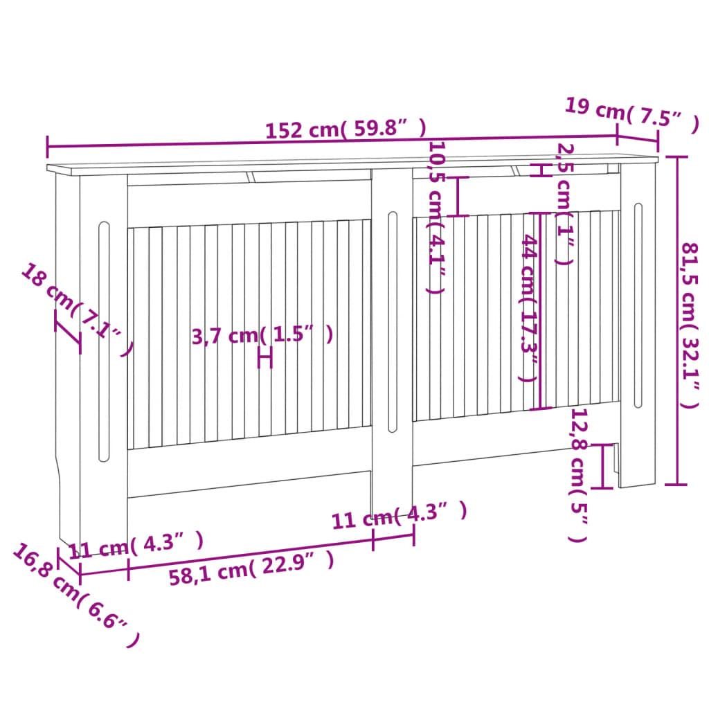 Cache-radiateurs 2 pcs blanc MDF 152 cm