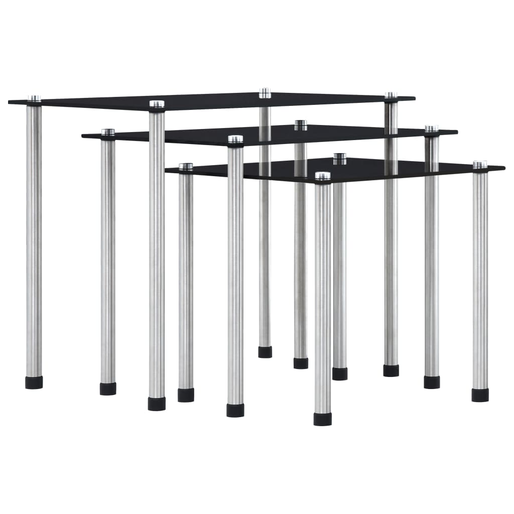 Nesting tables 3 pcs Black Tempered glass