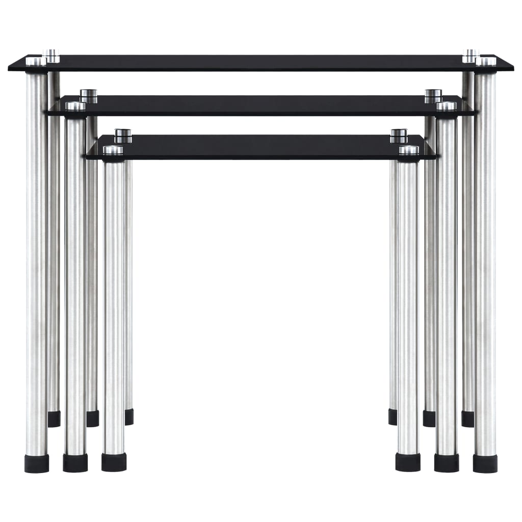 Nesting tables 3 pcs Black Tempered glass