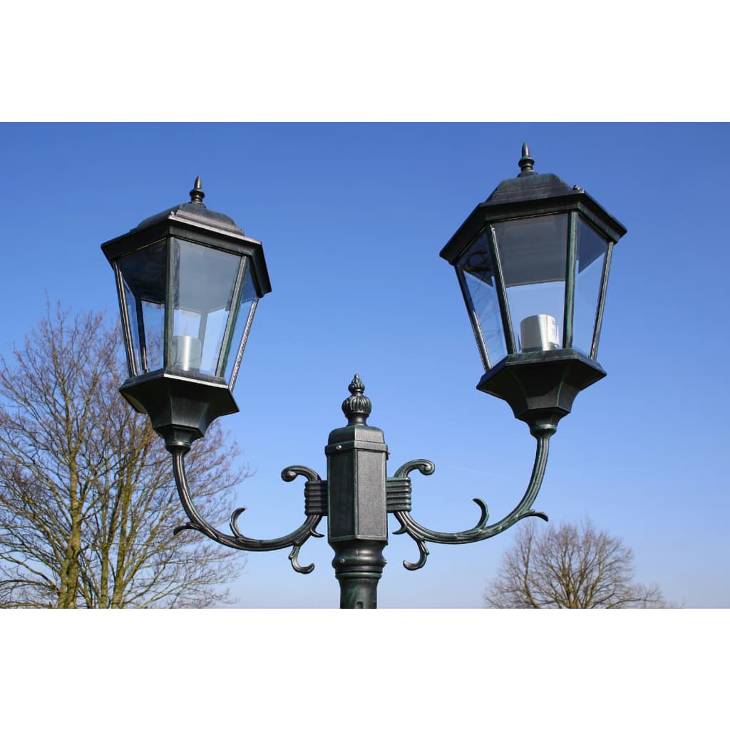 Lampadaire de jardin 2 bras 230 cm Vert foncé/Noir Aluminium