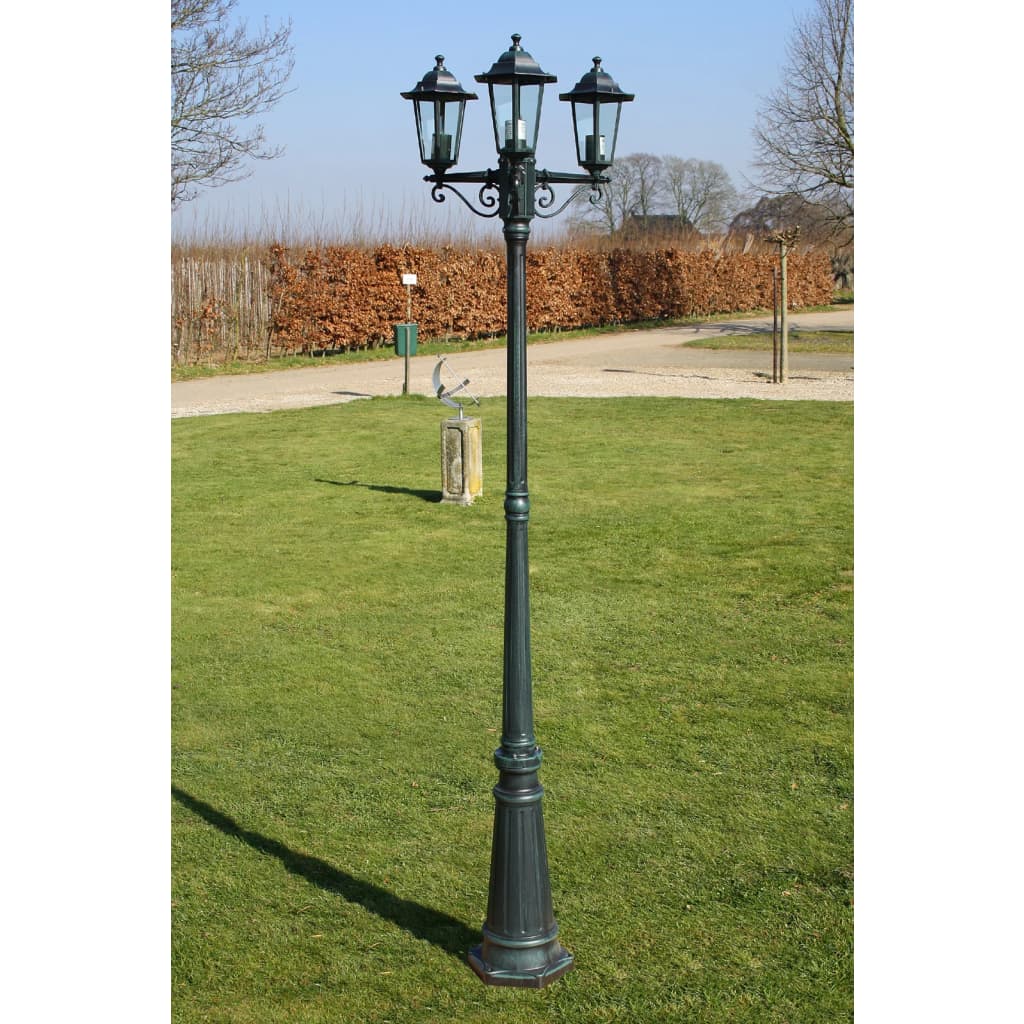 Gartenlaternenpfahl 3 Arme 215 cm Dunkelgrün/Schwarzes Aluminium