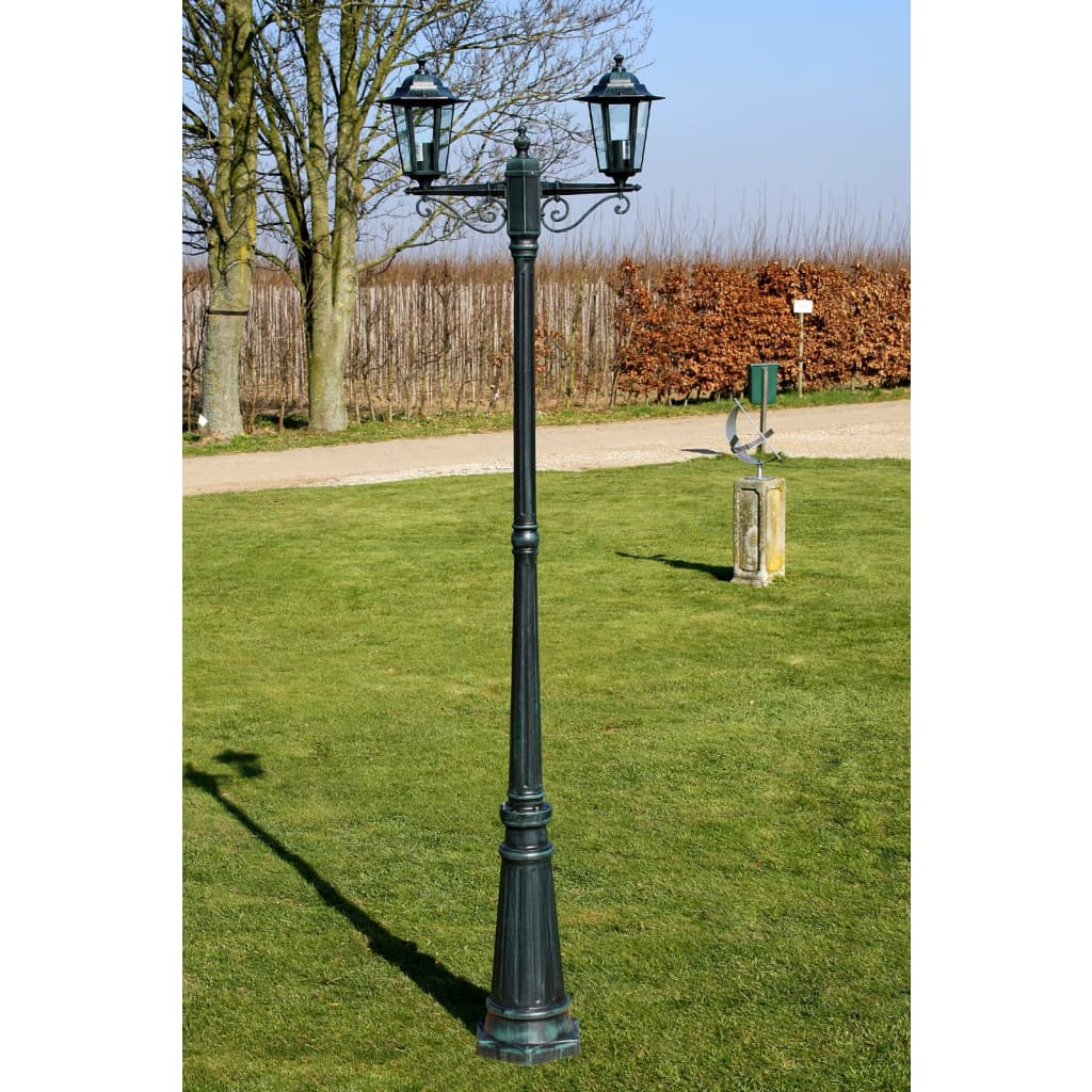 Garden lamp post 2 arms 215 cm Dark green/Black Aluminum