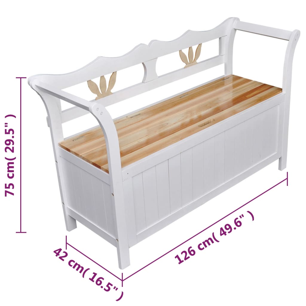 Banc de rangement 126x42x75 cm Bois Blanc