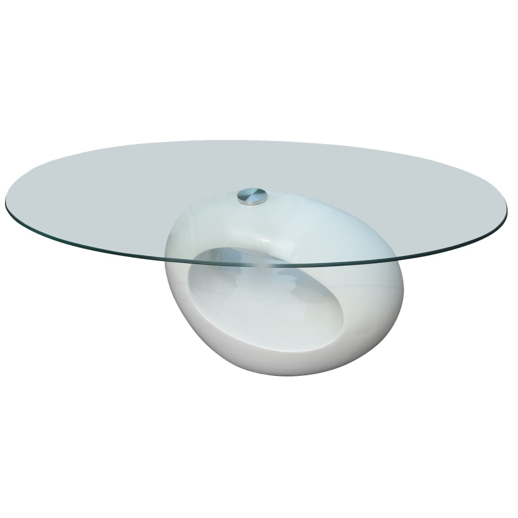 Coffee table with oval glass table top Glossy white