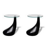 Coffee table and table top Round glass Glossy black 2 pcs