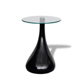 Coffee table and table top Round glass Glossy black 2 pcs