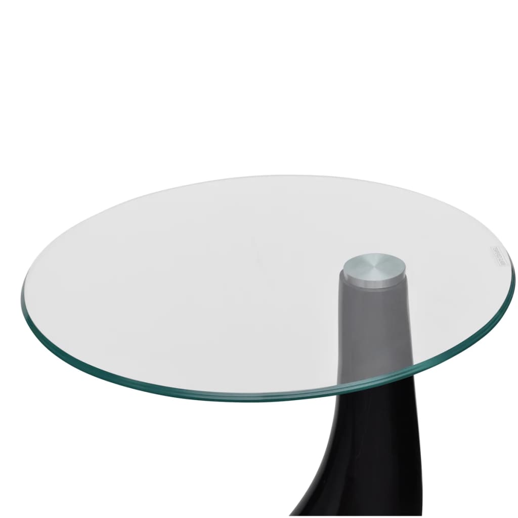 Coffee table and table top Round glass Glossy black 2 pcs