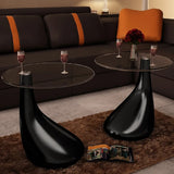 Coffee table and table top Round glass Glossy black 2 pcs