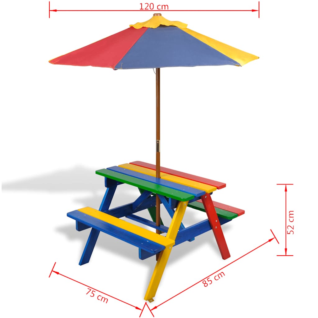 Table et bancs de pique-nique avec parasol pour enfants Bois