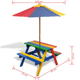 Table et bancs de pique-nique avec parasol pour enfants Bois