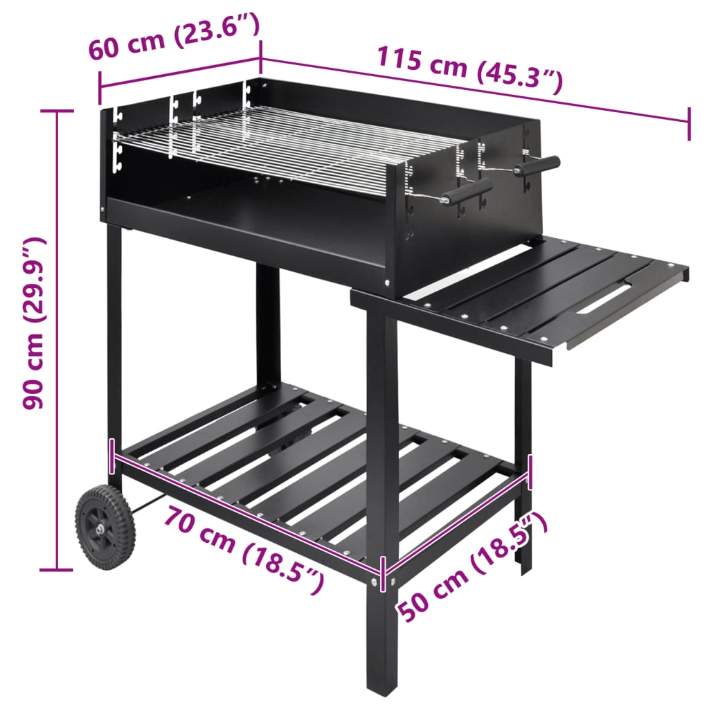 Support de barbecue au charbon de bois 2 roues