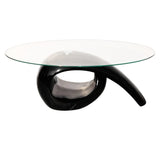 Table basse avec dessus de table en verre ovale Noir brillant