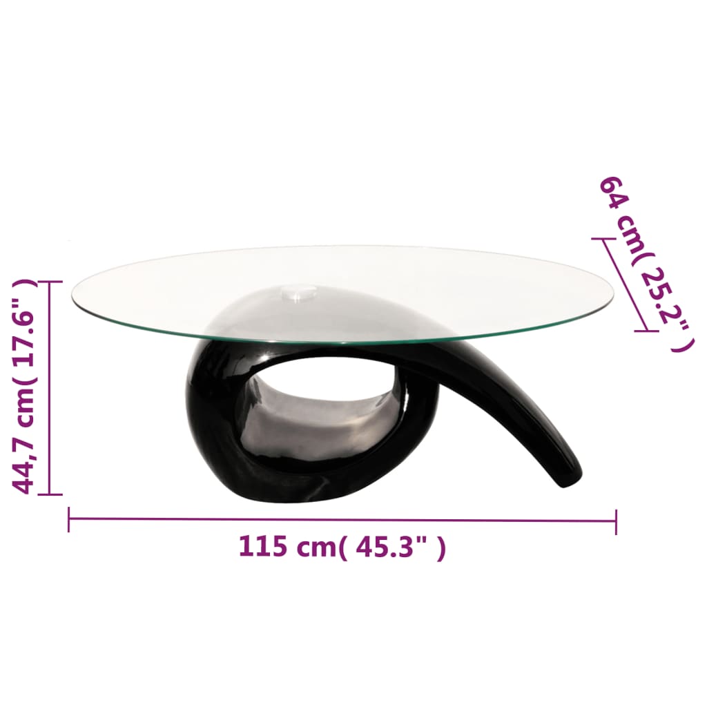 Table basse avec dessus de table en verre ovale Noir brillant